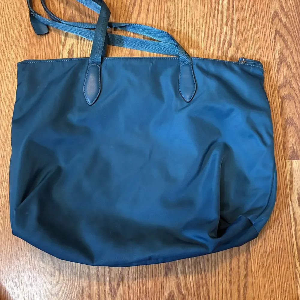 Kate Spade Teal Nylon Tote Bag Large Shoulder Purse Lightweight Travel Travel
